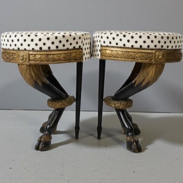 19th-C. French Neoclassical Painted & Giltwood Stools / Ottomans - Pair For Sale - Image 4 of 6