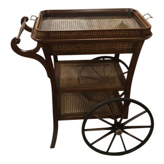 Antique Caned Serving Cart For Sale