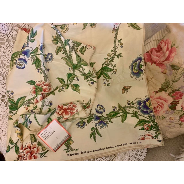 1970s Vintage 1976 Flowering Tree Brunschwig & Fils , Inc Hand Print Fabric 44” X 50” For Sale - Image 5 of 12