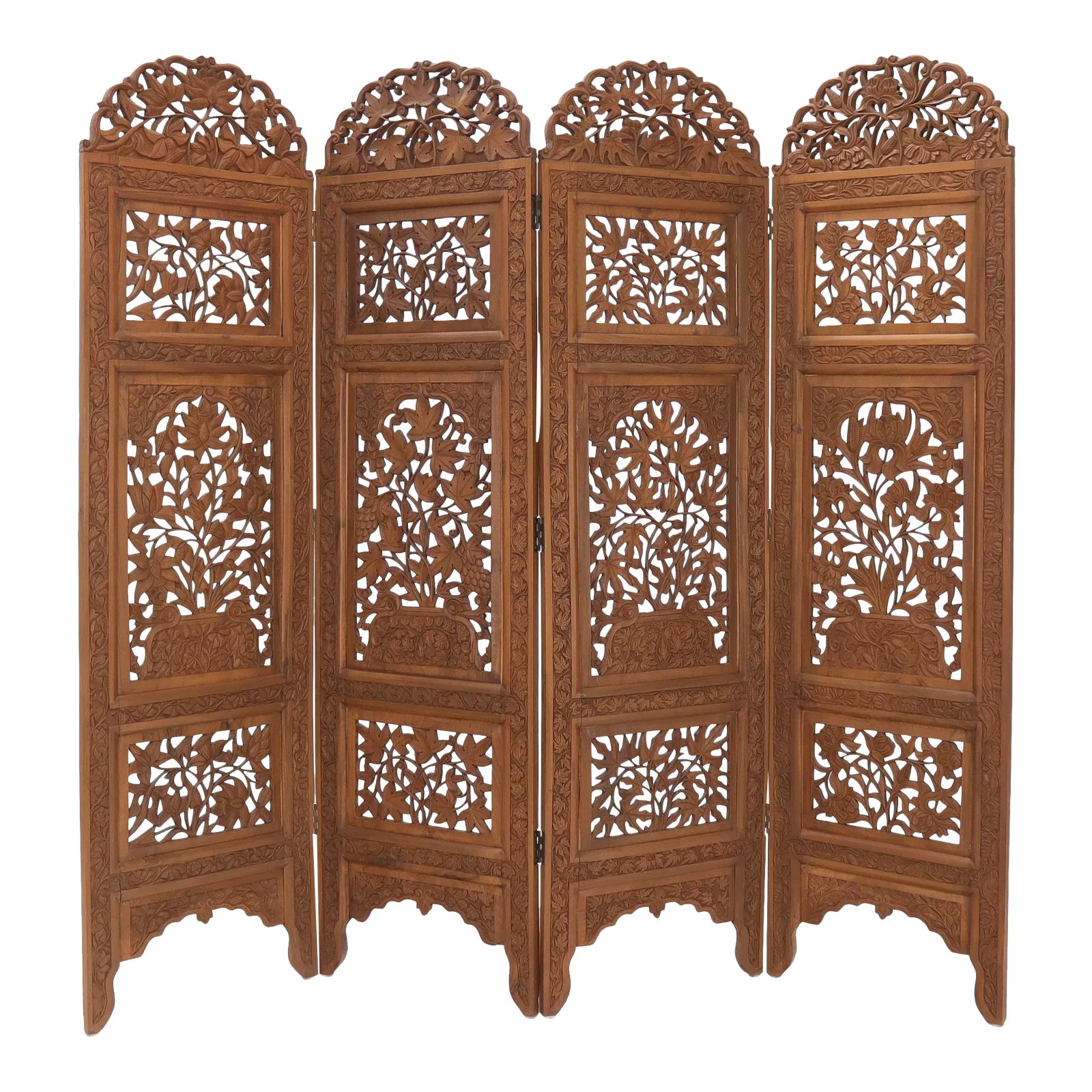 Detailed Carved Teak 4Panel Room Divider Screen Chairish