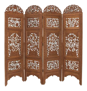 Detailed Carved Teak 4-Panel Room Divider Screen