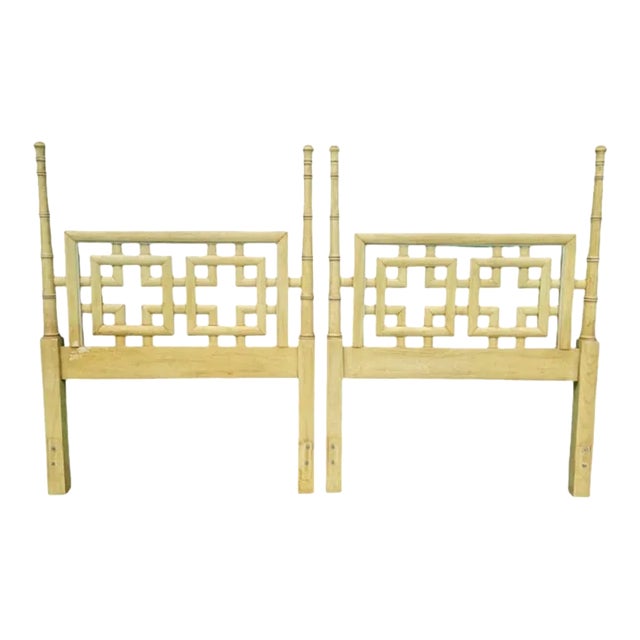 Vintage Twin Size Greek Key Yellow Palm Beach Regency Headboards by Dixie- a Pair For Sale