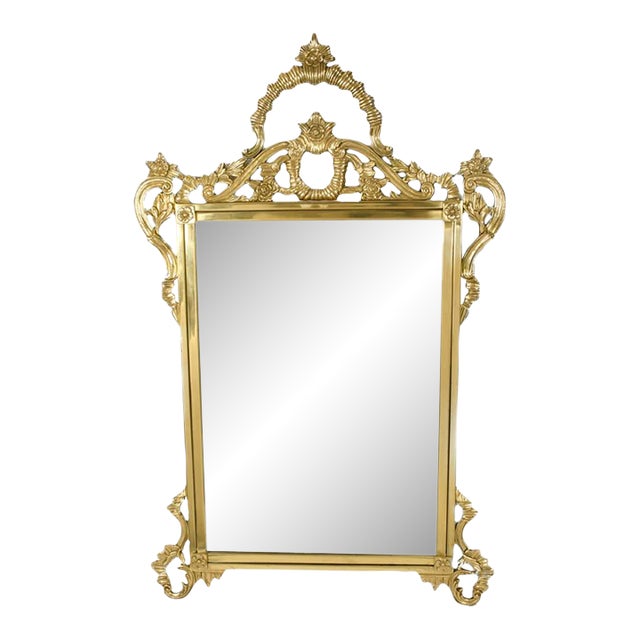 Mid 20th Century Large Ornate French Brass Wall Mirror For Sale