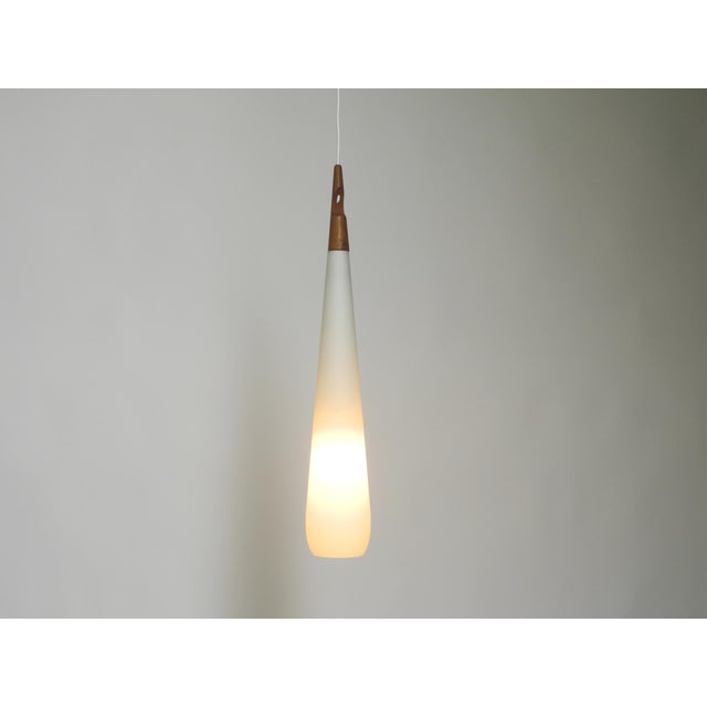 Vintage Pendant Lamp in Opal Glass and Teak by Uno & Östen Kristiansson for Luxus Vittsjö, 1950s For Sale - Image 4 of 18