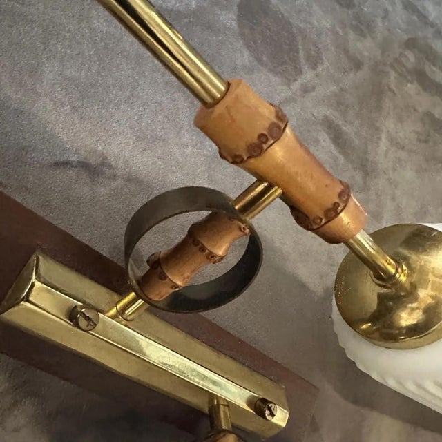 1950s Set of Two 1950s Mid-Century Modern Brass, Bamboo and Glass Italian Wall Sconces For Sale - Image 5 of 12