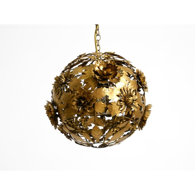 Hollywood Regency Regency Floral Spherical Metal Ceiling Lamp, 1970s For Sale - Image 3 of 18