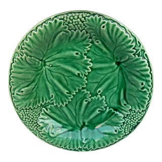 French Green Majolica Leaves Plate Salins, Circa 1890 For Sale