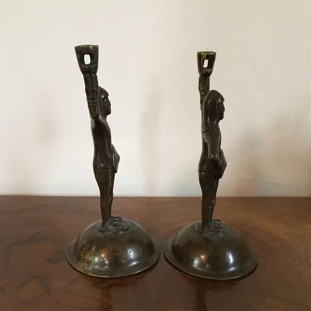 Metal 19th Century Bronze Arthurian Knights of the Middle Ages Dressed in Armor Figural Candlesticks - A Pair For Sale - Image 7 of 11