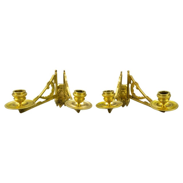 French Art Deco Brass Twin Arm Piano Candlestick Wall Lights by L. Pinet, 1930s, Set of 2 For Sale - Image 18 of 18