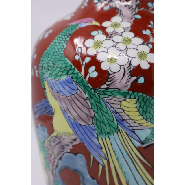 Japanese Japanese Red-Ground Bird & Peony Ceramic Vase, 12ʺ For Sale - Image 3 of 18