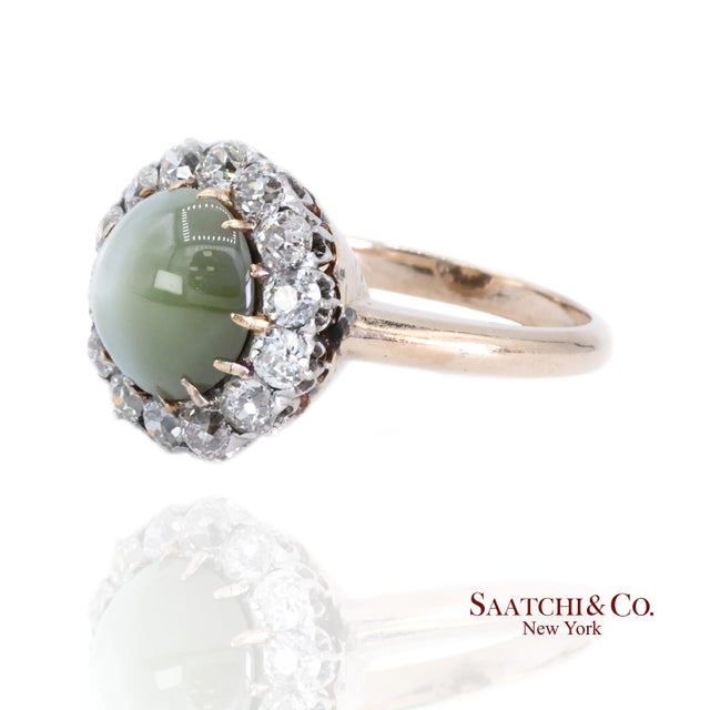 14k Cat Eye Diamond Ring Womens Vintage Halo Elegant Old Money Minimalist, Size 5.25 For Sale - Image 4 of 9