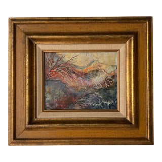 Vintage Abstract Impressionist Acrylic Painting on Masonite Board – Framed For Sale