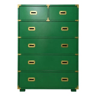 Vintage Bernhardt Campaign Dresser Reimagined in Emerald For Sale