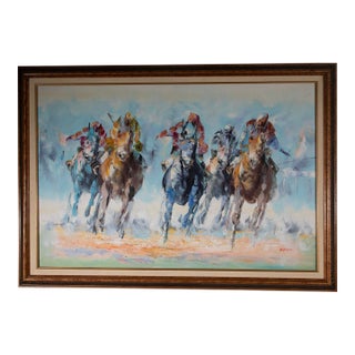 Late 20th Century Anthony Veccio - American – Horse Racing - Oil on Canvas - 28.5" H X 41" W For Sale