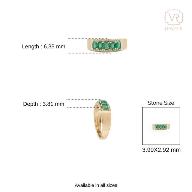 1.01ct Emerald and Diamond Statement Wide Band Ring in 14k Yellow Gold Size 4 For Sale - Image 11 of 15