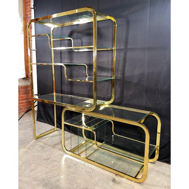 Brass Milo Baughman for Dia Design Institute of America Gold Brass and Glass Adjustable Etagere, 1970s For Sale - Image 8 of 11