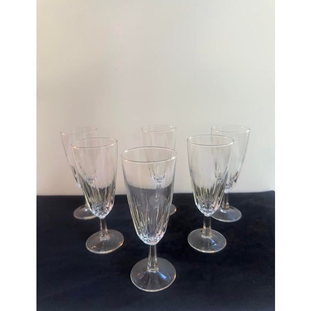 1970s 1970s "Diamant" Crystal d'Arques-Durand France 6" Tall Champagne Fluted Set of Six(6) For Sale - Image 5 of 18