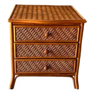 Vintage Wicker Bedside Table with Drawers For Sale