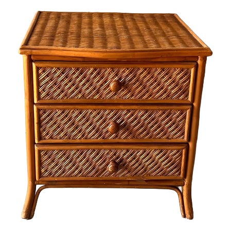 Vintage Wicker Bedside Table with Drawers For Sale