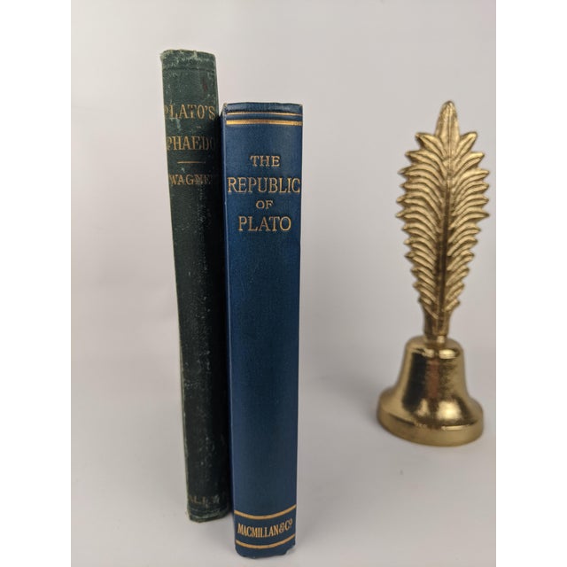 Antique Plato Phaedo 1875 & Republic 1907 Blue Green Gold Gilt Books - Pair For Sale - Image 13 of 18