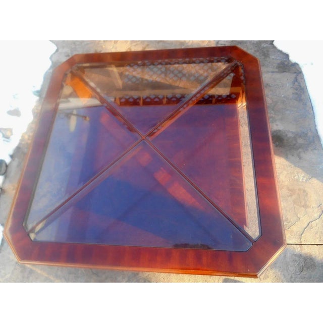 Late 20th Century Mid-Century Modern Mahogany & Beveled Smoke Glass Coffee Table For Sale - Image 5 of 10