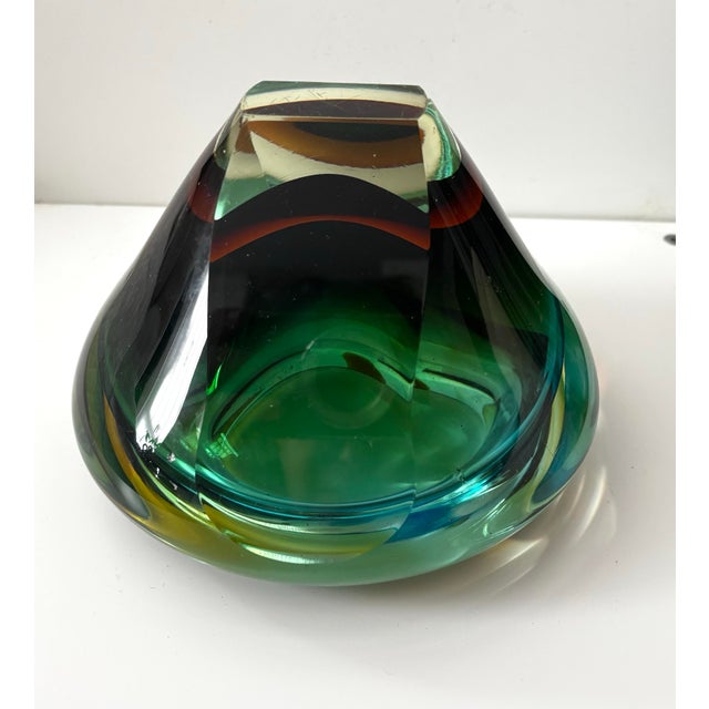 Mid 20th Century Murano Sommerso Art Glass Bowl in Green, Teal and Amber For Sale - Image 12 of 12
