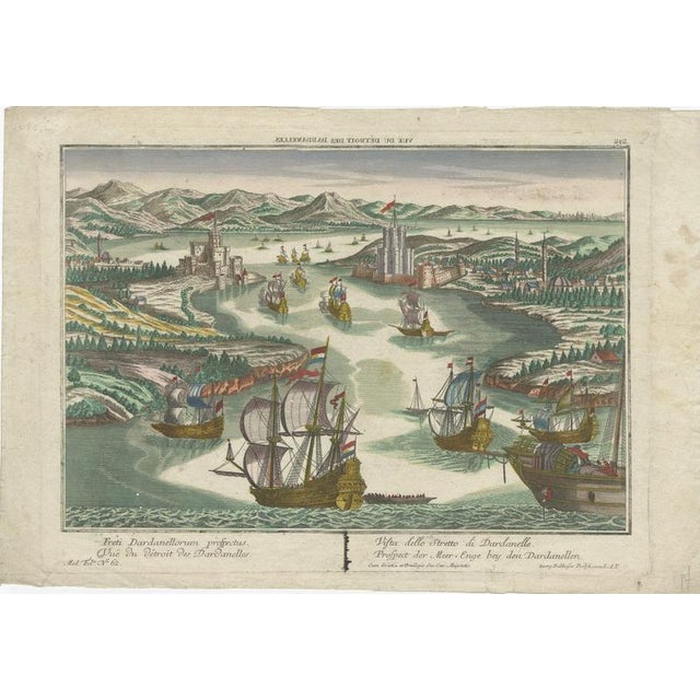 Dardanelles Strait, Ottoman Turkey – Probst Optical View with Ships, c.1770 This highly decorative hand-colored optical...