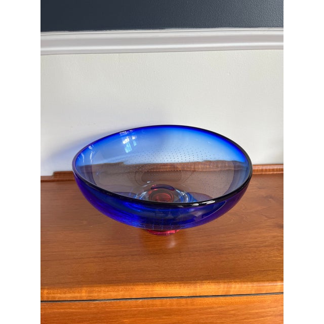 Signed Göran Wärff Kosta Boda Cobalt Blue & Ruby Art Glass Centerpiece Bowl For Sale - Image 11 of 12