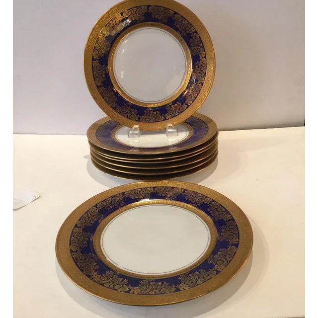 1920s Gold and Cobalt Blue Dinner Plates Royal Doulton Set of 8