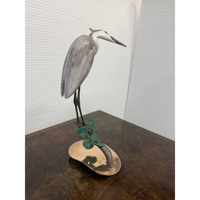 Brian Arthur Heron on a Branch With Lillies Bronze Sculpture For Sale - Image 4 of 12
