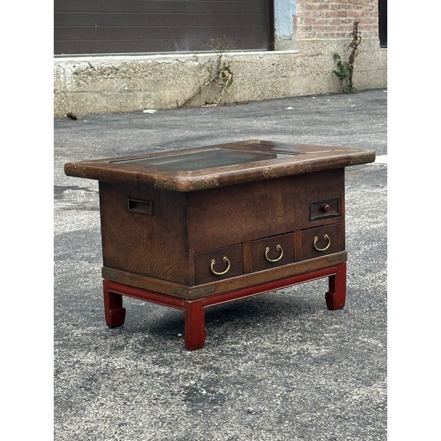 Japanese Japanese Antique Elm / Keyaki Hibachi Table on Custom Made Stand. For Sale - Image 3 of 15