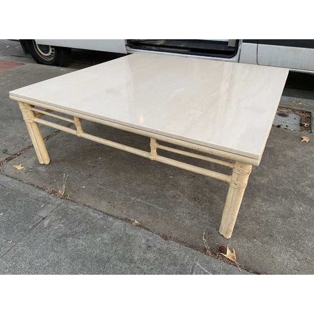 McGuire Furniture Vintage Mid Century Modern Bamboo Limestone Coffee Cocktail Table For Sale - Image 14 of 18