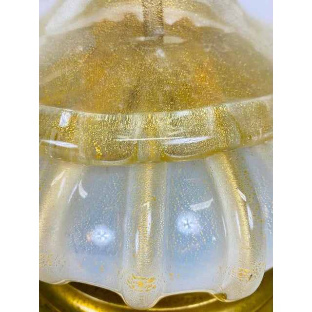 Metal Mid Century Italian Marano 24 Karat Gold Fleck Lamp Over Opalescent White Cased Glass by Barovier & Toso For Sale - Image 7 of 13