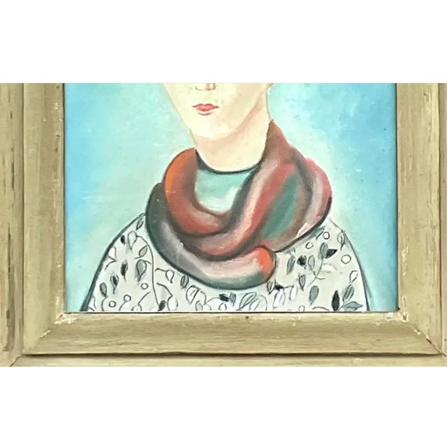 Vintage Boho Original Oil Portrait of Woman For Sale - Image 11 of 14