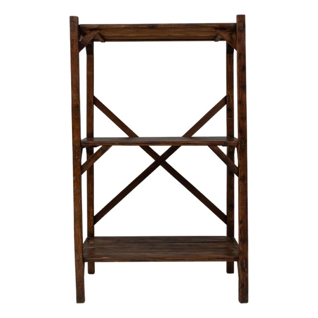 1920s French Wooden X Frame Shelf For Sale