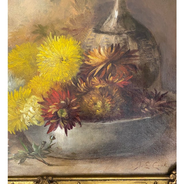 Early 20th Century Still Life Oil Painting of Flowers 20th Century, Signed j.e. Cook For Sale - Image 5 of 9