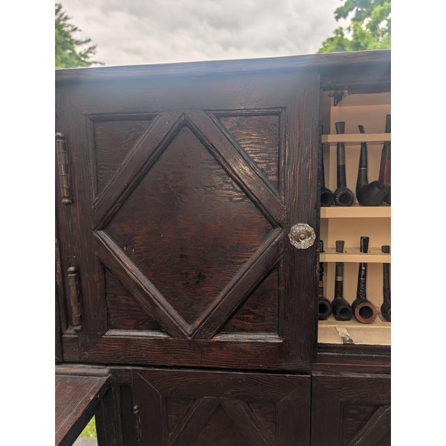 Vintage Arts & Crafts Geometric Smoking Cabinet & Pipe Rack Etagere Console For Sale - Image 13 of 18