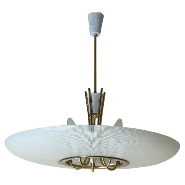 Mid-Century Brass and Textured Glass Pendant, 1950s For Sale - Image 10 of 16