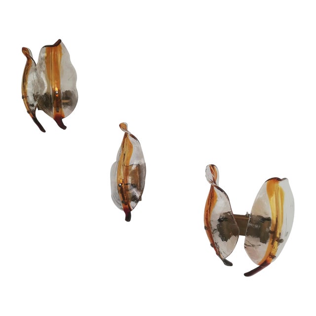 Leaf-Shaped Murano Glass Sconces from La Murrina, Italy, 1970s, Set of 3 For Sale