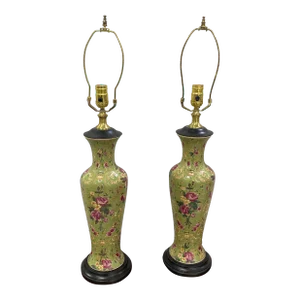 Mid 20th Century Floral Asian Lamps - a Pair