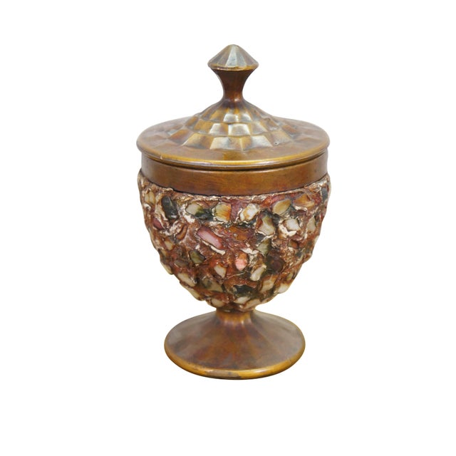 This unique item is a pair of vintage folk-art lidded chalices or decorative urns built entirely over a structural core of...