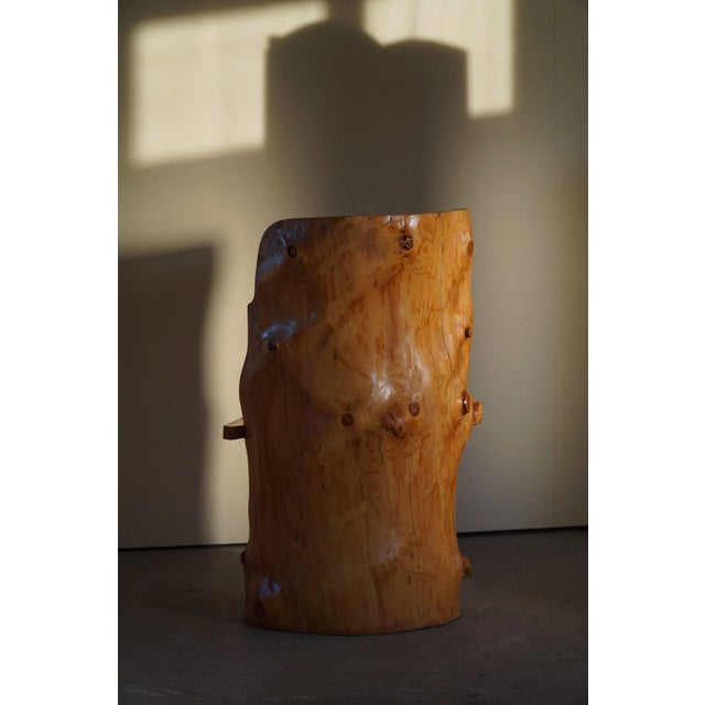 Wabi Wabi Brutalist Pine Carved Wabi Sabi Stump Chair in Solid, Swedish, 1960s For Sale - Image 3 of 13