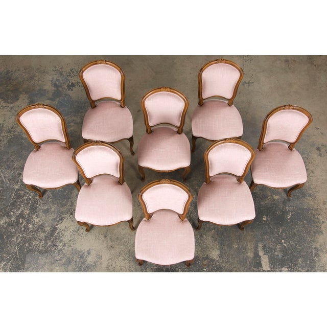 French Provincial French Louis XV Style Maple Dining Chairs in Blush Pink - Set of 8 For Sale - Image 3 of 12