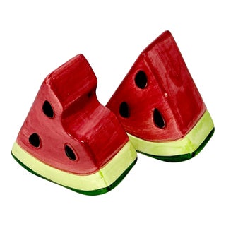 1980s Vintage Americana Boho Chic Watermelon Salt & Pepper Shakers - A Pair. For Sale