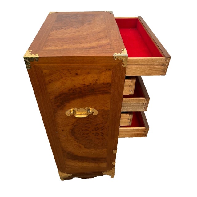 Vintage Korean Elm Burl Brass Bound Bandaji Scholars Chest Wedding Cabinet Felt For Sale In Palm Springs - Image 6 of 11