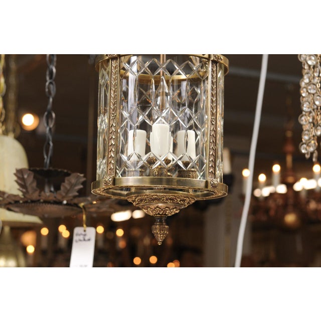 Metal 1940s Patinated Bronze & Cut Crystal Lantern, France For Sale - Image 7 of 12