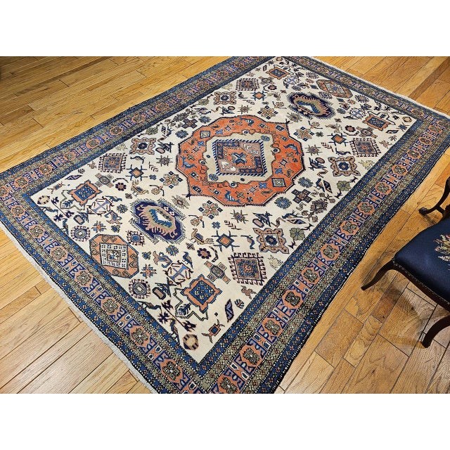 Vintage Persian Ardabil Rug, Hand-Knotted Wool, Geometric Pattern, Ivory & Brick, 8x11 For Sale - Image 15 of 16