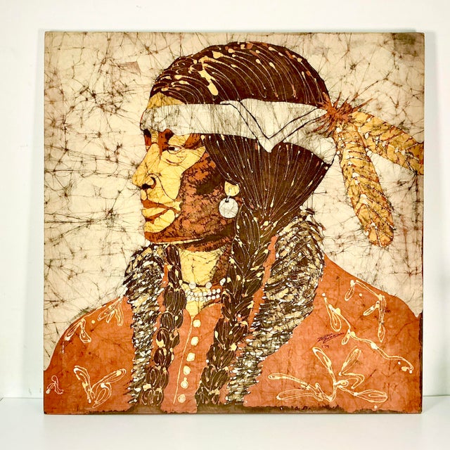American 1979 Vintage Southwestern Native American Batik Portrait Textile Art by Zanoria Merrill For Sale - Image 3 of 11