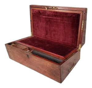 19th C. English Mahogany Campaign Style Portable Lap Desk Writing Box