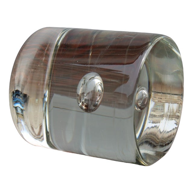 Alfredo Barbini, Cylinder Sculpture with Bubble, 1970, Murano Glass For Sale